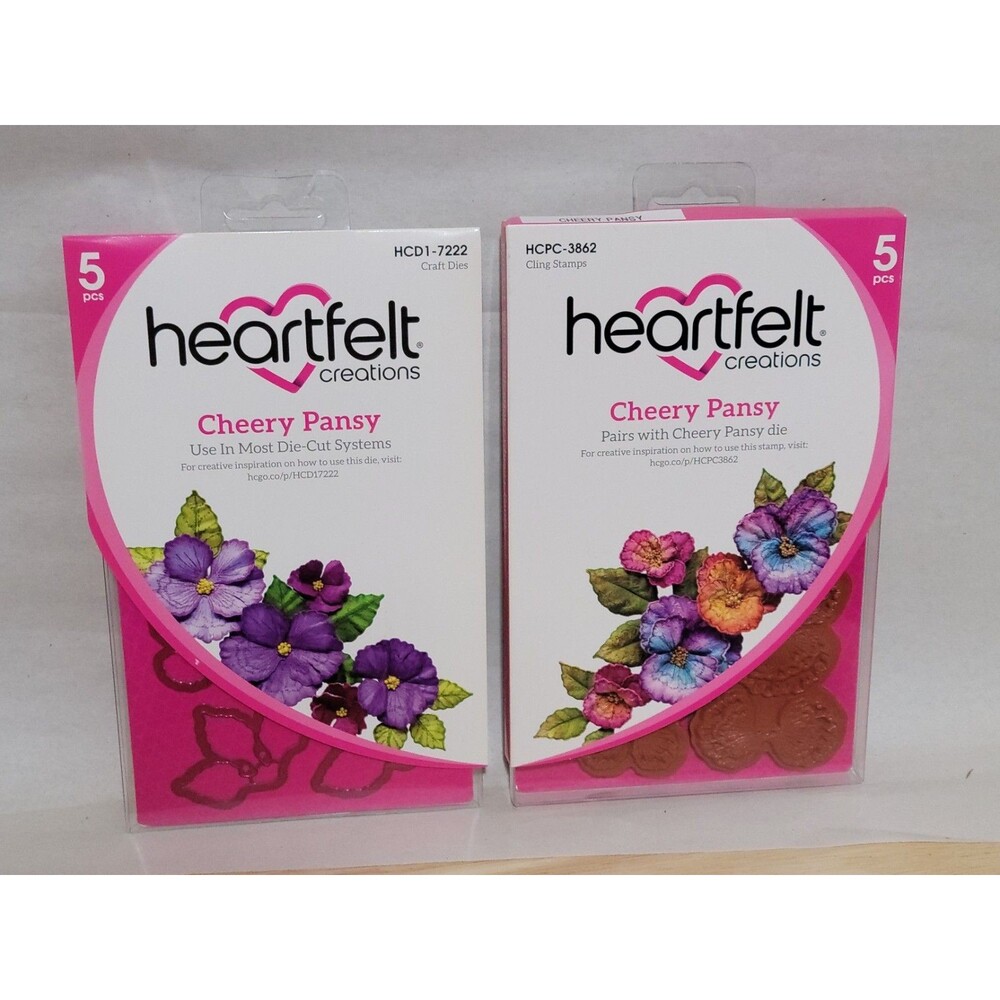 Heartfelt Creations Cheery Pansy Craft Dies Cling Stamps Scrapbook